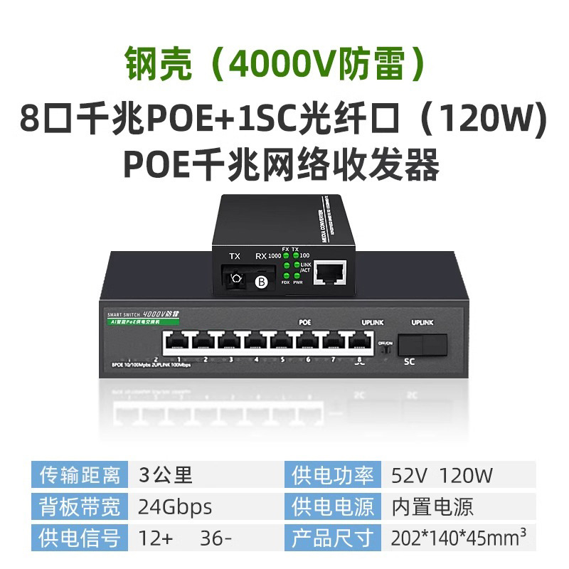 厂家批发 POE光纤收发器1对一光4电1光8电百兆千兆光电转换器